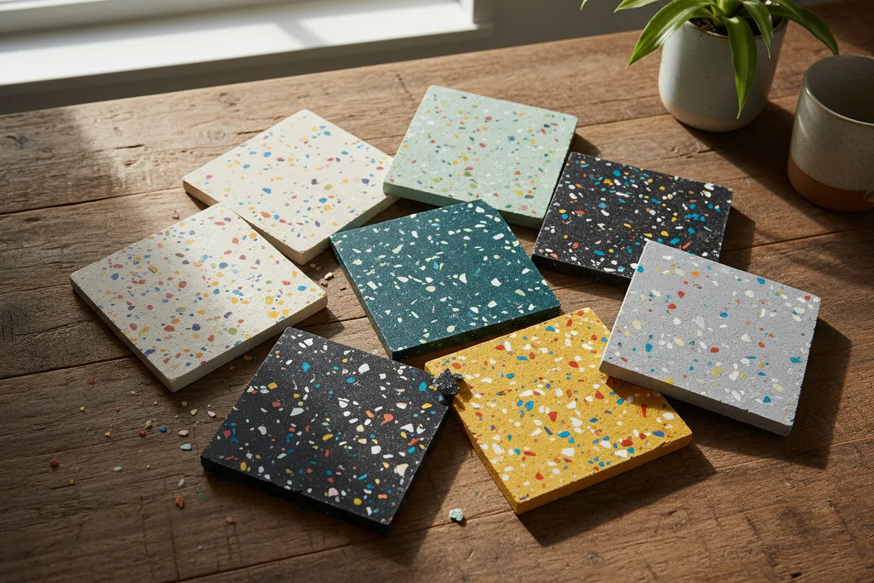 Samples of recycled plastic sheets